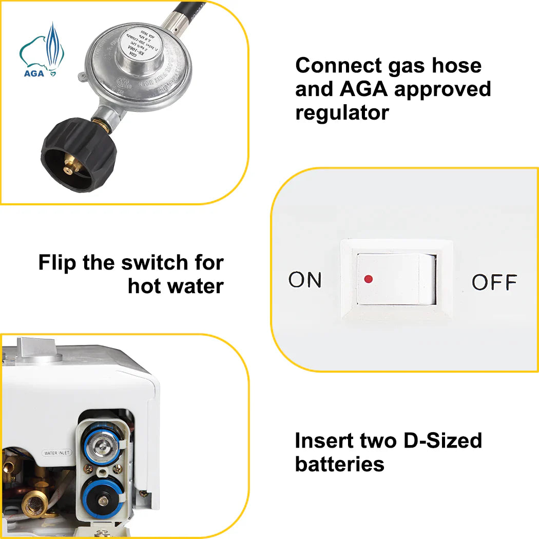 Camplux 8L Portable Gas Hot Water Heater w/ 4.3L Pump & Sink Sprayer & Shower Stand