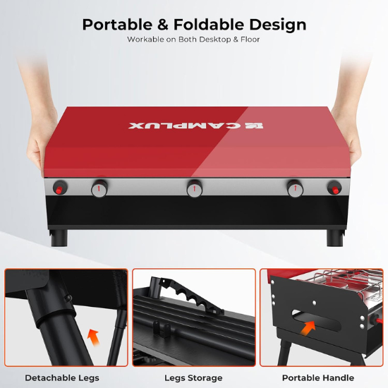 Camplux Propane Camping Stove 2 Burners & 1 Grill, 15,000 BTU Auto-Ignition