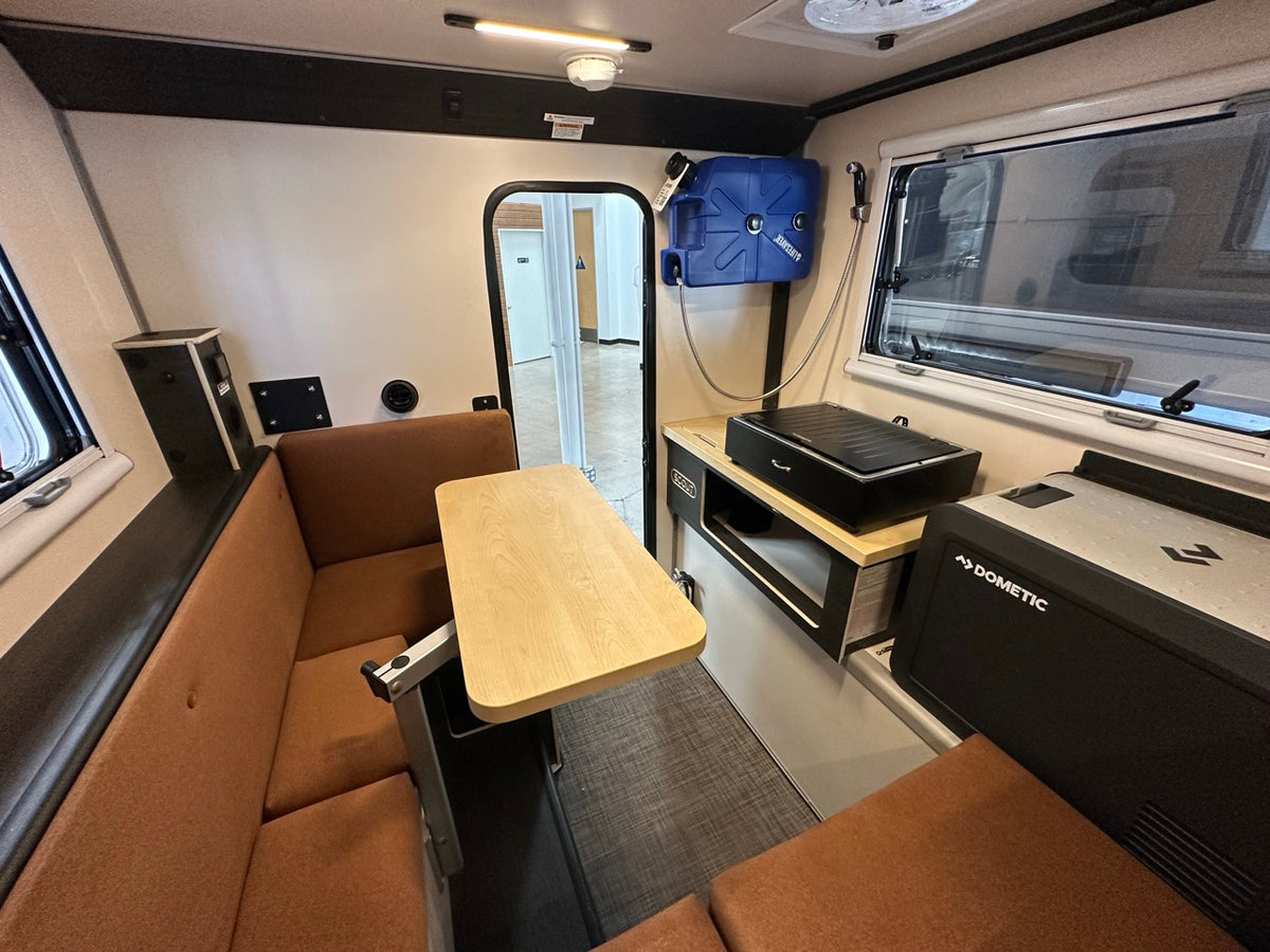 Inside a Scout Yoho pop-up camper