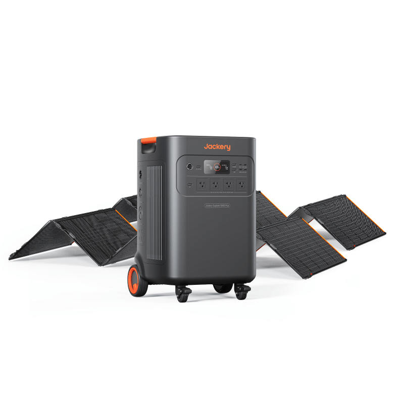 Portable power station with solar panels on a white background