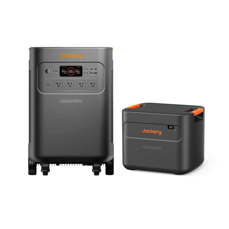 Two Jackery power stations on a transparent background