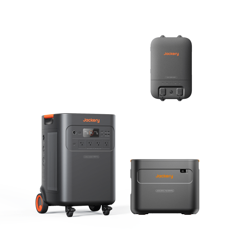 Three Jackery portable power stations on a white background