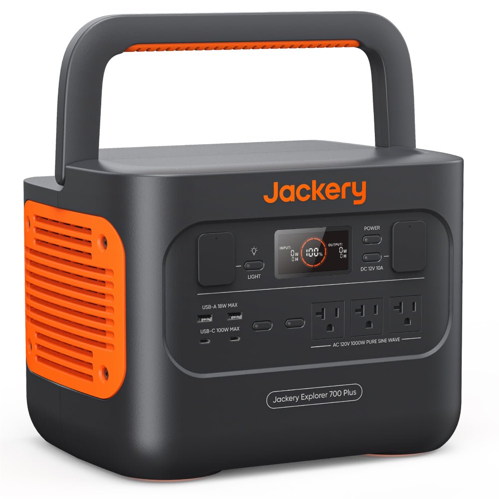 Jackery portable power station with orange accents on a white background