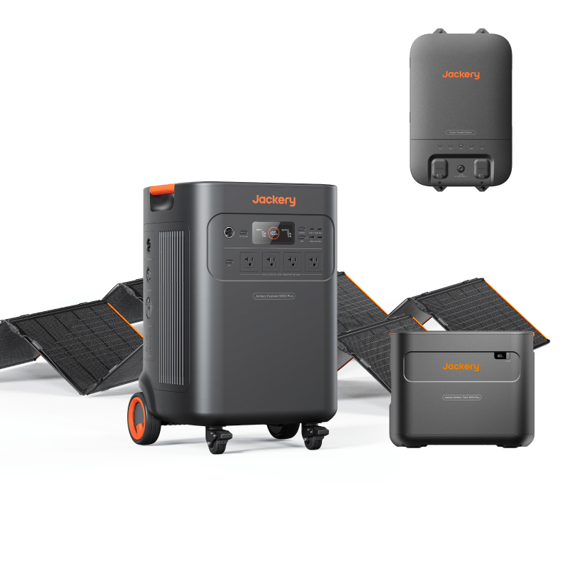 Jackery power station and solar panel on a white background