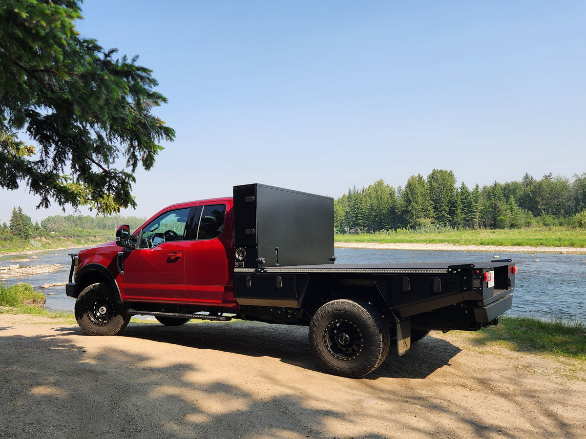 Custom AlumaTray aluminum flatbed fitted to a pickup truck
